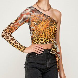 One Shoulder Mesh Crop Top